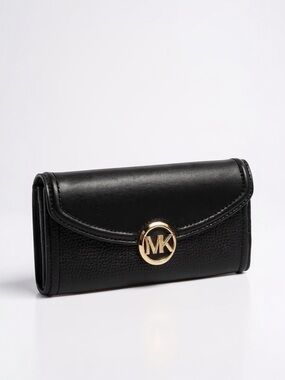 MICHAEL KORS • Fulton Large Pebbled Leather Continental Wallet in Black